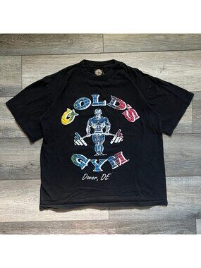 Vintage Gold's Gym Puff Print Men's M Tee Shirt Black Gym Weightlifting USA